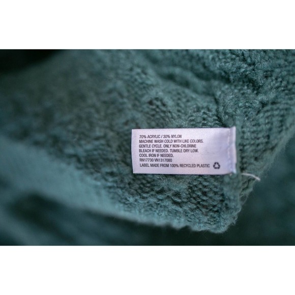 A NEW DAY Womens Chunky Knit Pine Green Balloon Sleeve Cropped Sweater SZ L - Picture 7 of 7